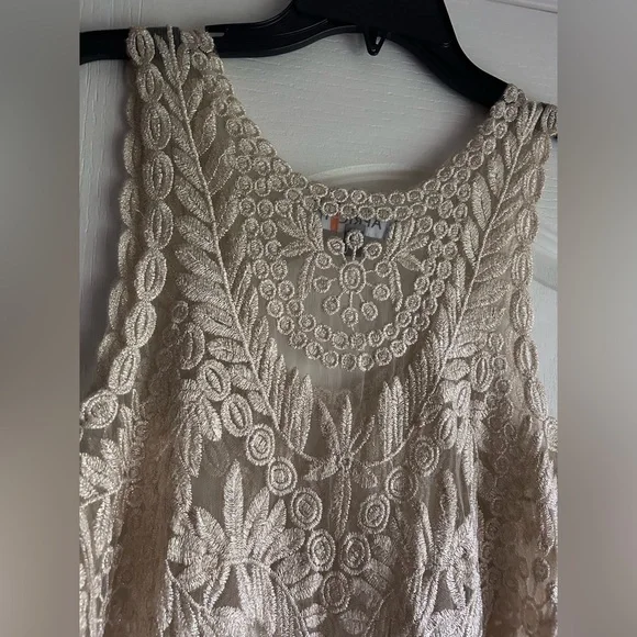 APRICOT Sheer Metallic Sparkle Embroidered Tank Top Fairy Whimsigoth Boho | Sz M - Picture 8 of 16